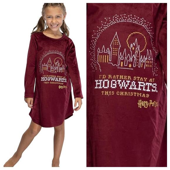 NEW Harry Potter Nightgown Girls Pajamas 10/12 Sleep Shirt Hogwarts Christmas - Picture 1 of 8